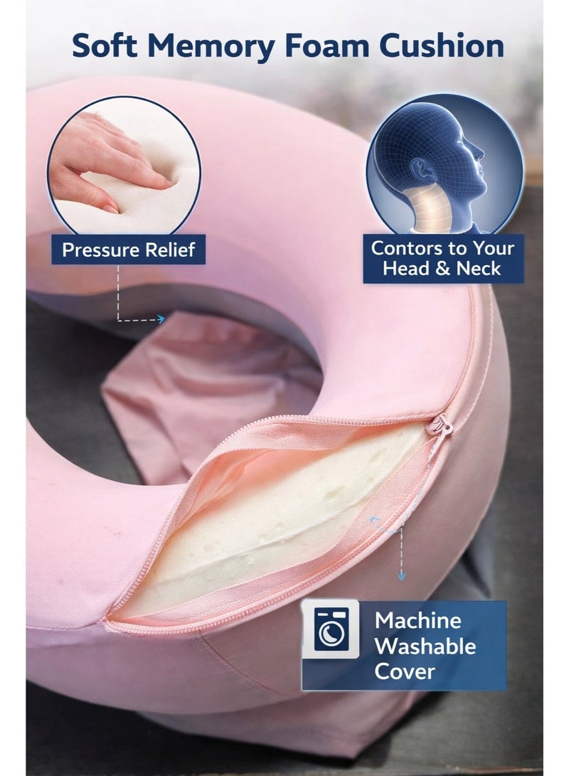 F.A.M.S Luxury Memory Foam Travel Neck Pillow with Privacy Hoodie – 360° Ergonomic Neck Support, Breathable & Machine Washable Cover for Flights, Car & Office - Image 3